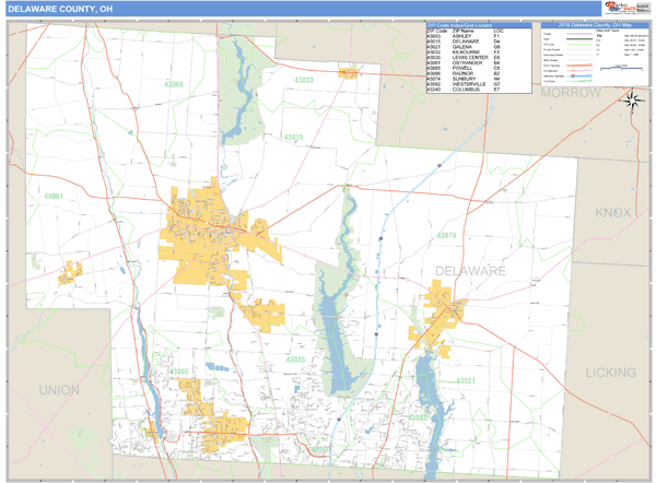 Delaware County, Ohio Zip Code Wall Map Market Maps (IDI)