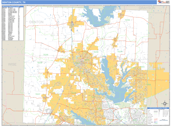 Denton County, Texas Zip Code Wall Map Market Maps (IDI)