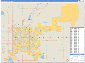 Denver County, Colorado Zip Code Wall Map