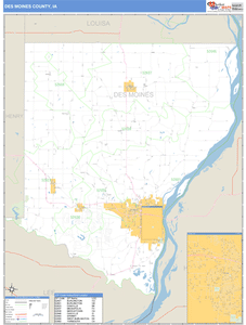 Des Moines County, Iowa Zip Code Wall Map