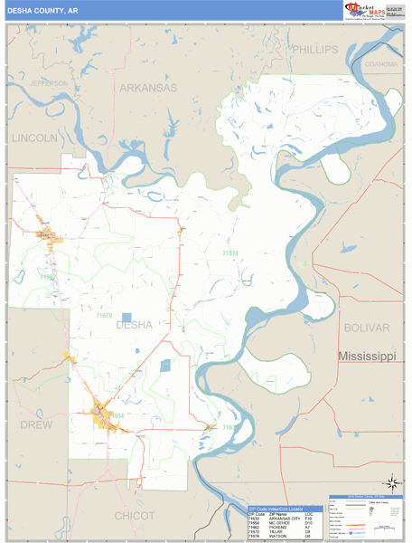 Desha County, Arkansas Zip Code Wall Map Market Maps (IDI)
