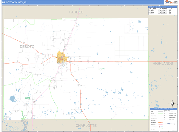DeSoto County, Florida Zip Code Wall Map Market Maps (IDI)