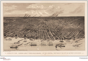 Detroit Antique Wall Map