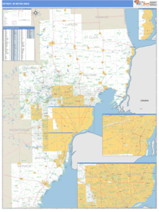 Detroit, Michigan Metro Area Wall Map