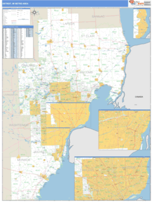 Detroit, Michigan Metro Area Wall Map Market Maps (IDI)