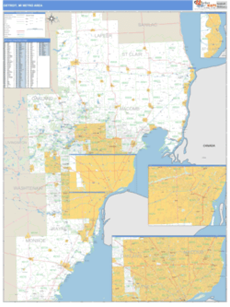 Detroit, Michigan Metro Area Wall Map Market Maps (IDI)