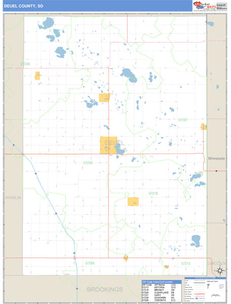 Deuel County, South Dakota Zip Code Wall Map Market Maps (IDI)