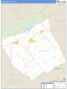 Dickenson County, Virginia Zip Code Wall Map