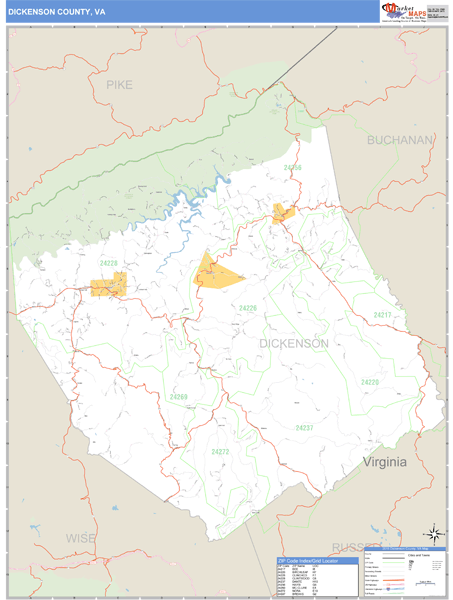 Dickenson County, Virginia Zip Code Wall Map Market Maps (IDI)
