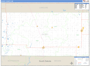 Dickey County, North Dakota Zip Code Wall Map