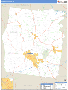Dickson County, Tennessee Zip Code Wall Map