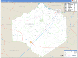 Dinwiddie County, Virginia Zip Code Wall Map