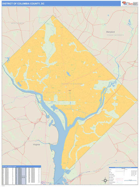District of Columbia County ,Zip Code Wall Map Market Maps (IDI)