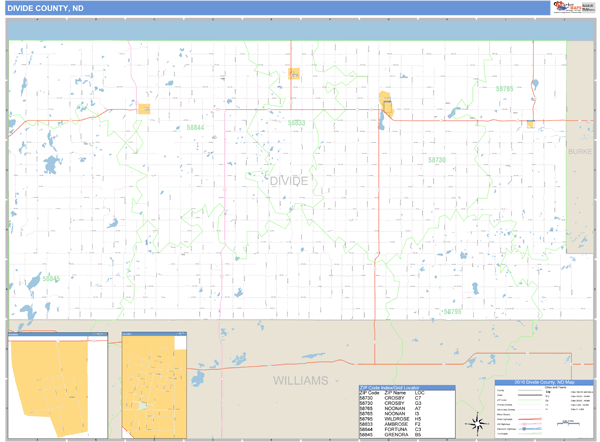 Divide County, North Dakota Zip Code Wall Map Market Maps (IDI)