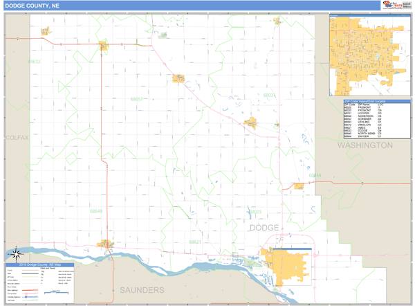 Dodge County, Nebraska Zip Code Wall Map Market Maps (IDI)
