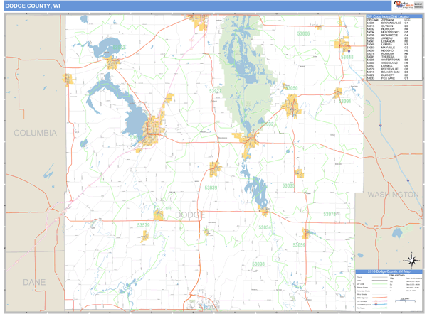 Dodge County, Wisconsin Zip Code Wall Map Market Maps (IDI)