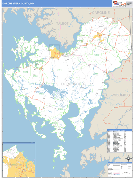 Dorchester County, Maryland Zip Code Wall Map Market Maps (IDI)