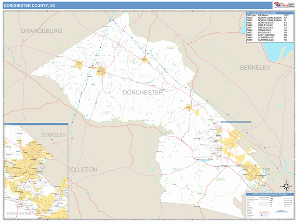Dorchester County, South Carolina Zip Code Wall Map Market Maps (IDI)
