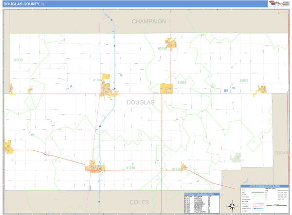 Douglas County, Illinois Zip Code Wall Map Market Maps (IDI)