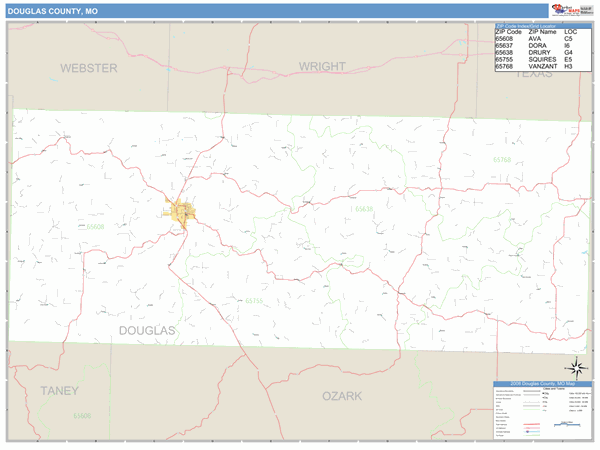Douglas County, Missouri Zip Code Wall Map Market Maps (IDI)