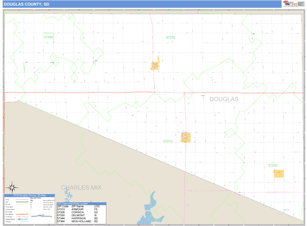 Douglas County, South Dakota Zip Code Wall Map Market Maps (IDI)