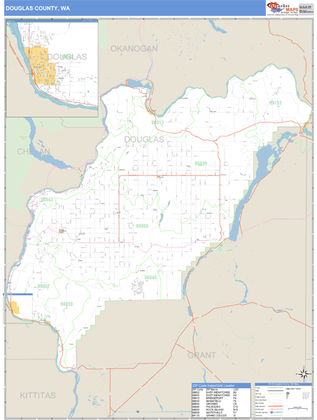 Douglas County, Washington Zip Code Wall Map Market Maps (IDI)