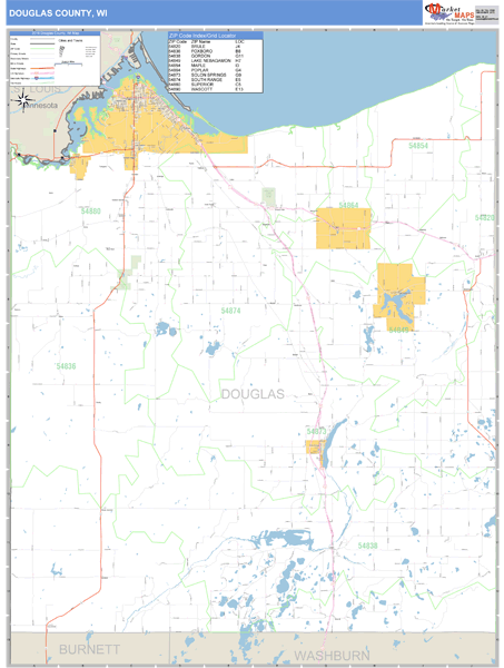 Douglas County, Wisconsin Zip Code Wall Map Market Maps (IDI)