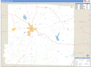 Drew County, Arkansas Zip Code Wall Map