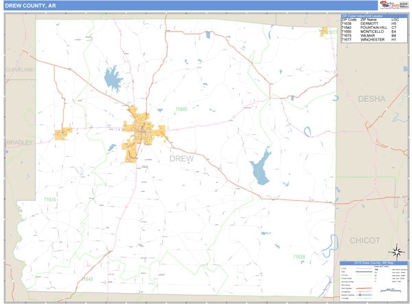 Drew County, Arkansas Zip Code Wall Map Market Maps (IDI)