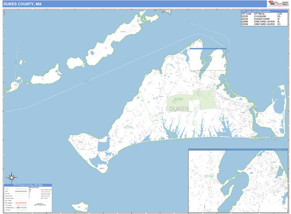 Dukes County, Massachusetts Zip Code Wall Map Market Maps (IDI)