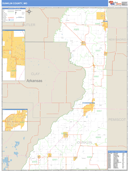 Dunklin County, Missouri Zip Code Wall Map Market Maps (IDI)