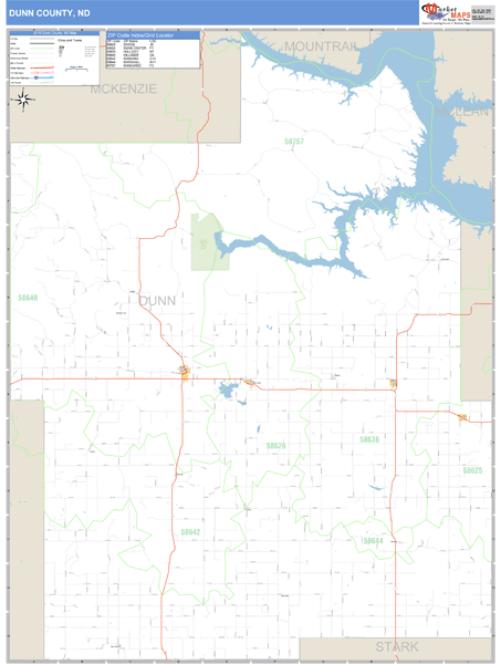 Dunn County, North Dakota Zip Code Wall Map Market Maps (IDI)