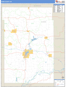 Dunn County, Wisconsin Zip Code Wall Map