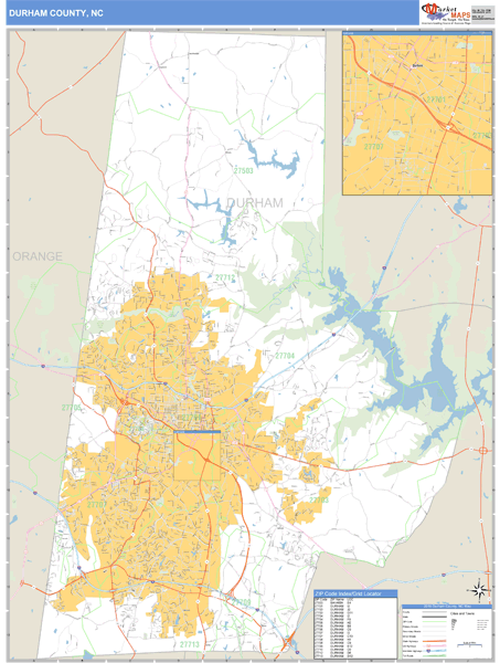 Durham County, North Carolina Zip Code Wall Map | Map Geek.com
