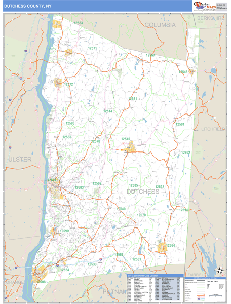 Dutchess County, New York Zip Code Wall Map Market Maps (IDI)