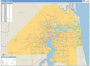 Duval County, Florida Zip Code Wall Map