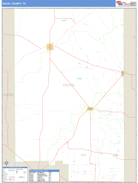 Duval County, Texas Zip Code Wall Map Market Maps (IDI)