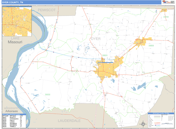 Dyer County, Tennessee Zip Code Wall Map Market Maps (IDI)
