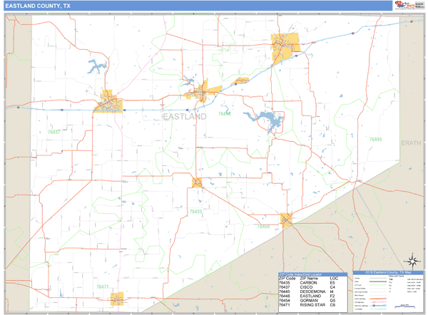 Eastland County, Texas Zip Code Wall Map Market Maps (IDI)