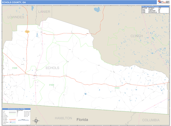 Echols County, Georgia Zip Code Wall Map Market Maps (IDI)