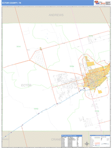 Ector County, Texas Zip Code Wall Map