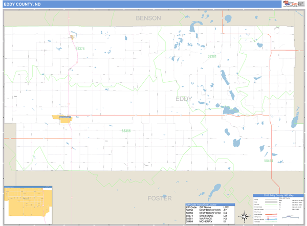 Eddy County, North Dakota Zip Code Wall Map Market Maps (IDI)