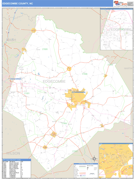 Edgecombe County, North Carolina Zip Code Wall Map Market Maps (IDI)
