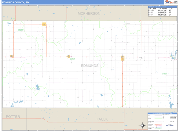 Edmunds County, South Dakota Zip Code Wall Map Market Maps (IDI)