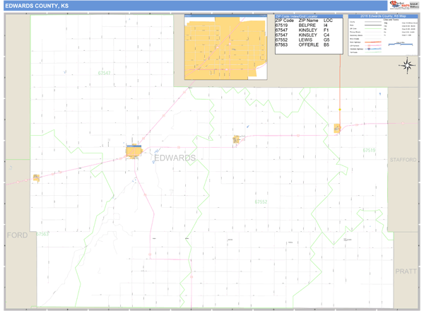 Edwards County, Kansas Zip Code Wall Map Market Maps (IDI)