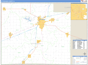 Effingham County, Illinois Zip Code Wall Map
