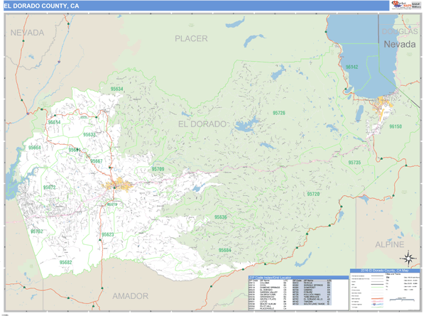 El Dorado County, California Zip Code Wall Map Market Maps (IDI)