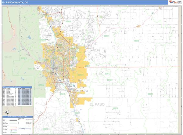El Paso County, Colorado Zip Code Wall Map Market Maps (IDI)