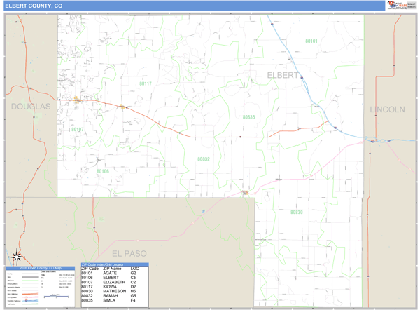Elbert County, Colorado Zip Code Wall Map Market Maps (IDI)