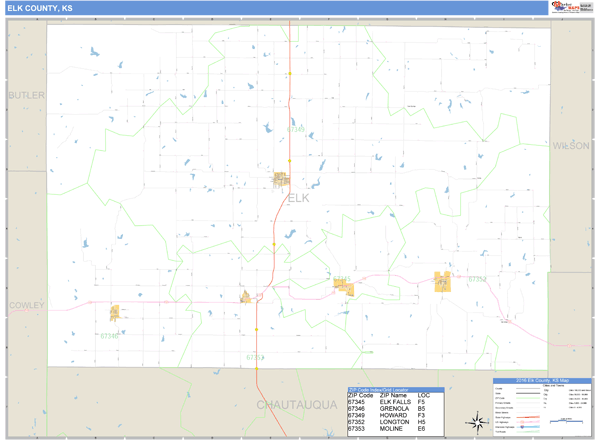 Elk County, Kansas Zip Code Wall Map Market Maps (IDI)